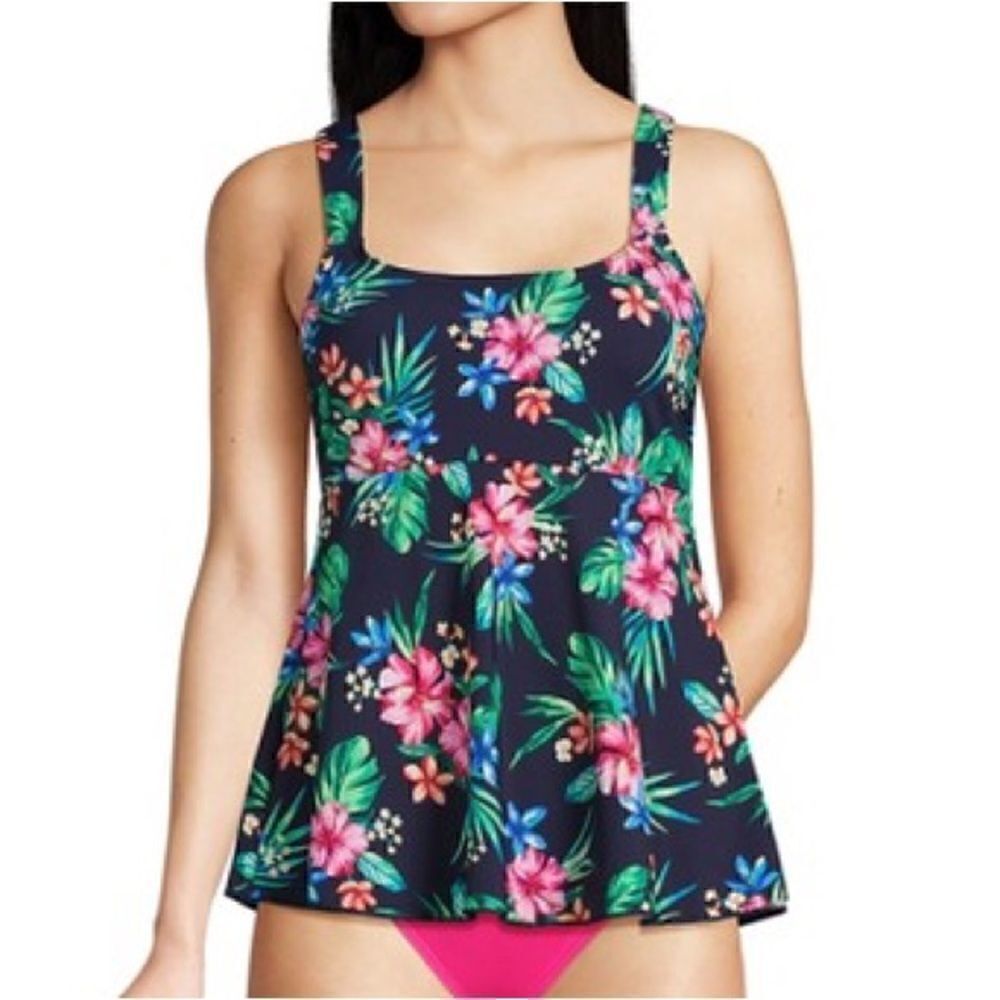 Land’s End Flutter Tankini soft cup adjustable Rosella Floral Medium Petite